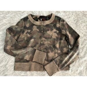 Free people‎ camo wool cashmere button down sweater XS